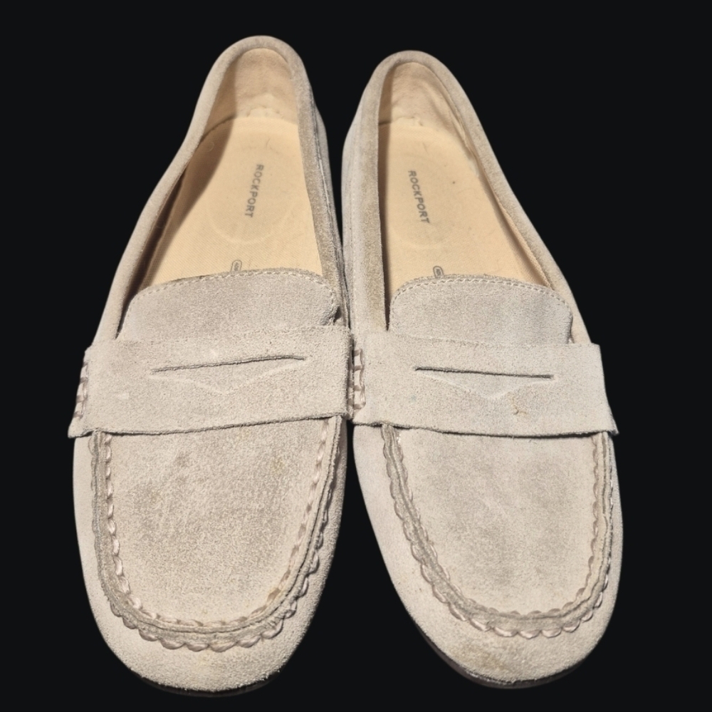 Rockport Women's Taupe Suede Leather Washable Penny Loafers - Size 7.5W